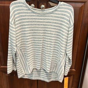 Teal and white striped top